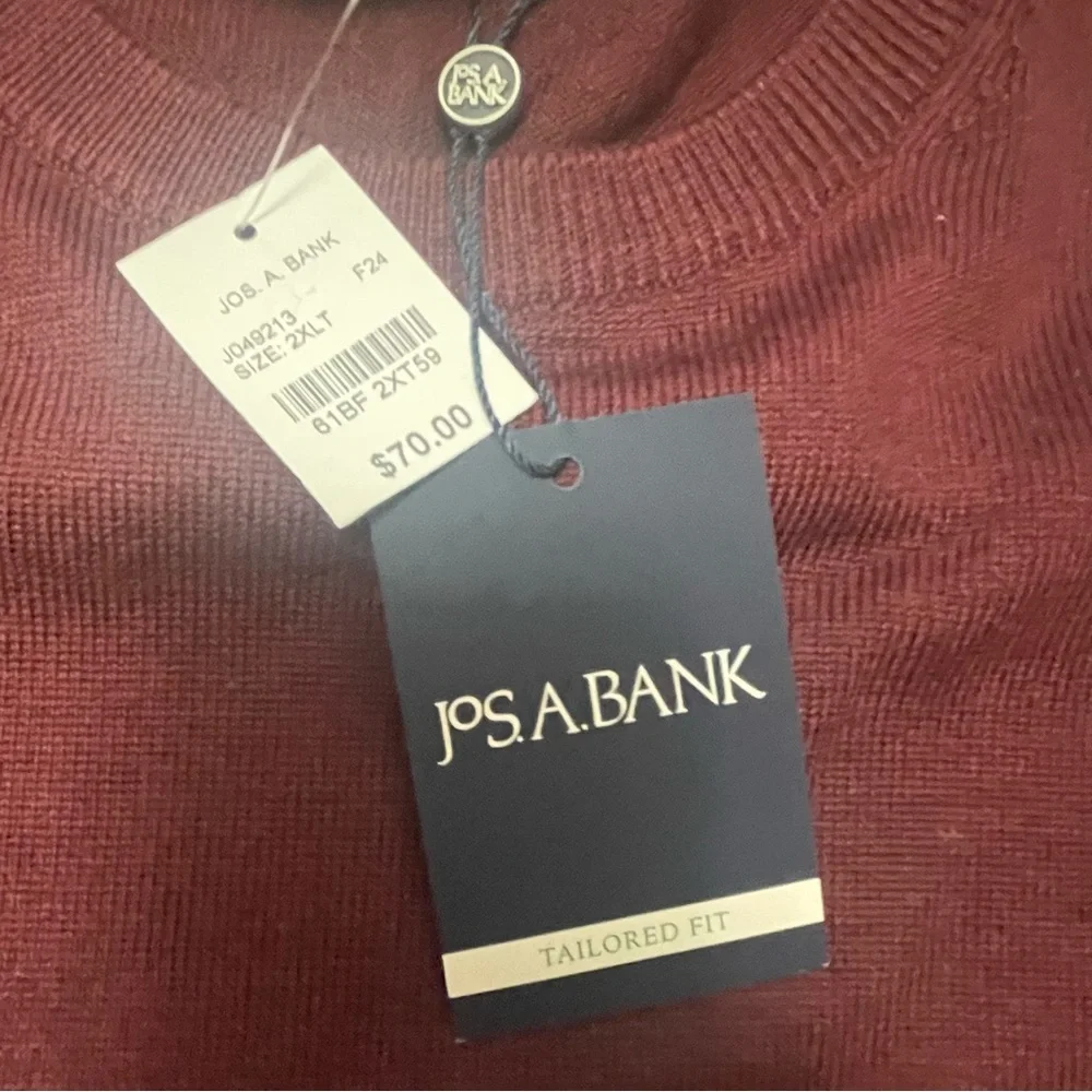 Jos. A. Bank Dark Red-Purple Crewneck Sweater Tailored Fit 100% Merino Wool 2XLT - Picture 5 of 6